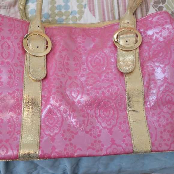 Jisu pink and gold leather shoulder tote bag - Picture 4 of 8